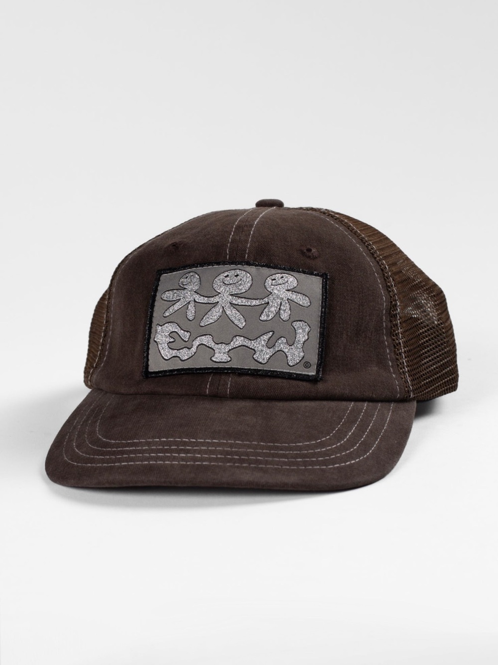 Eat your water brown silver patch suede mesh trucker grunge hat